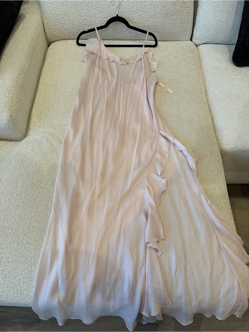 Victoria's Secret Pale Pink Ruffle-Trim Maxi Slip Dress